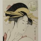Kitagawa Utamaro, Comparing the Charms of Five Beauties: Kisegawa of the Matsubaya Woodblock Print, with frame